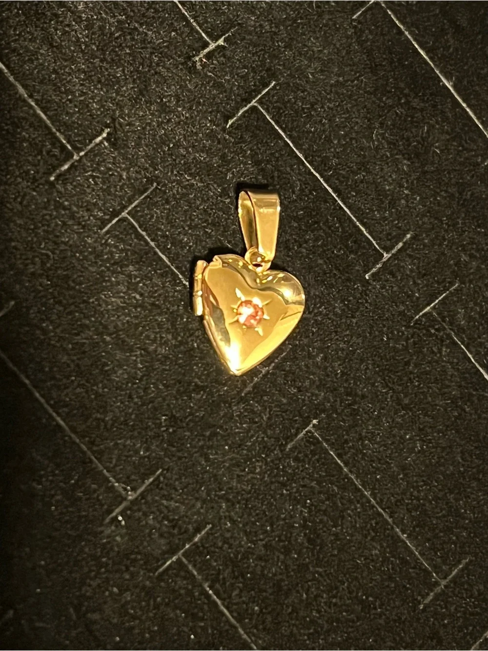 Gold-Tone Heart Locket Pendant with pink Center Stone
